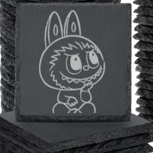 Labubu Monster Black Slate Coasters with Cartoon Design